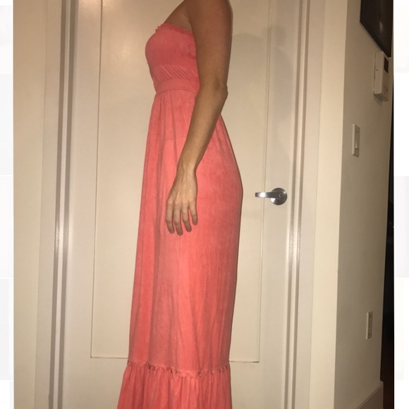 PLUSH & LUSH CORAL STRAPLESS TERRYCLOTH MAXI DRESS - Picture 2 of 4